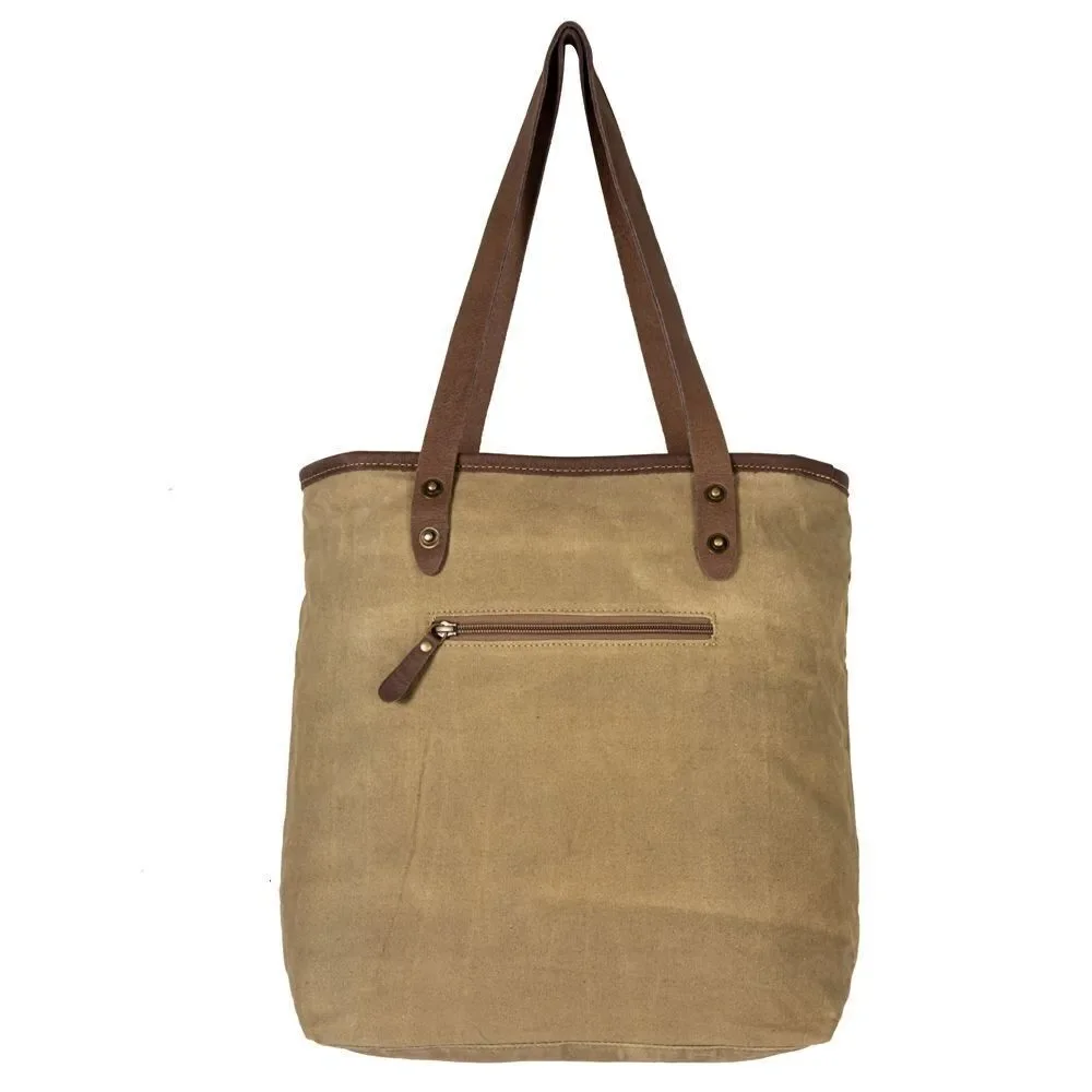 Myra Bag Handmade Vintage Tote Bag Upcycled Canvas & Cowhide Leather
